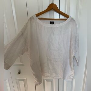 Eileen Fisher 100% Irish Linen Tunic Top M White Short Sleeve Boxy Lagenlook